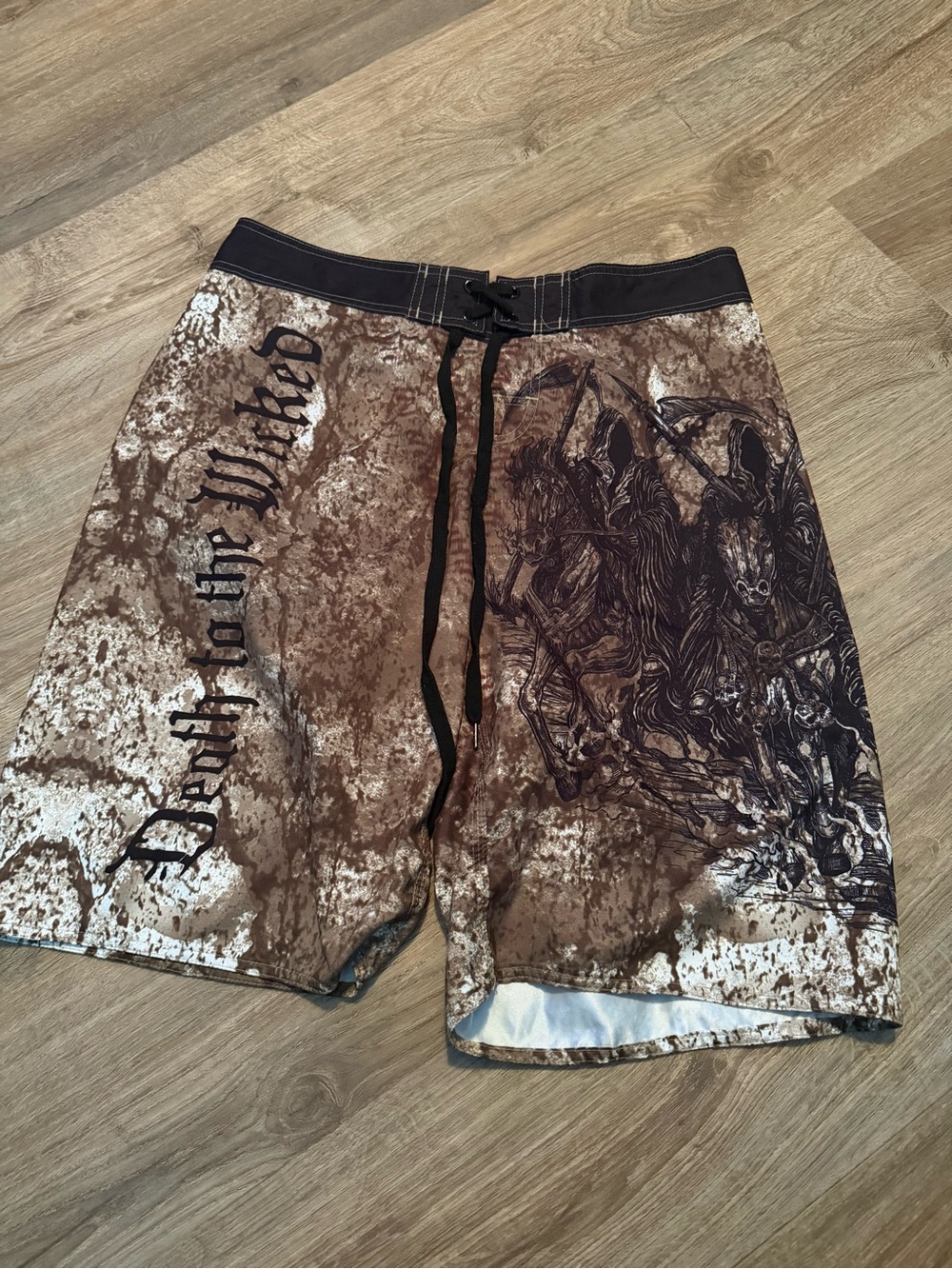 Camo Brown Graphic Hybrid Board Shorts with Black Waist